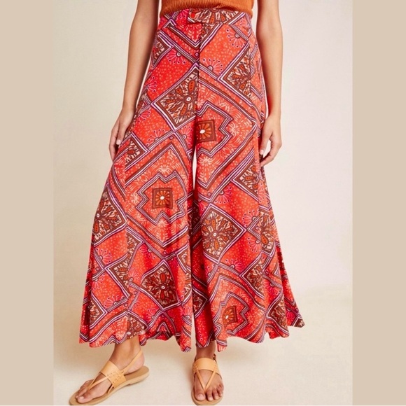 Anthropologie Skirted Wide Leg Pants Red 2 EUC - Picture 2 of 15